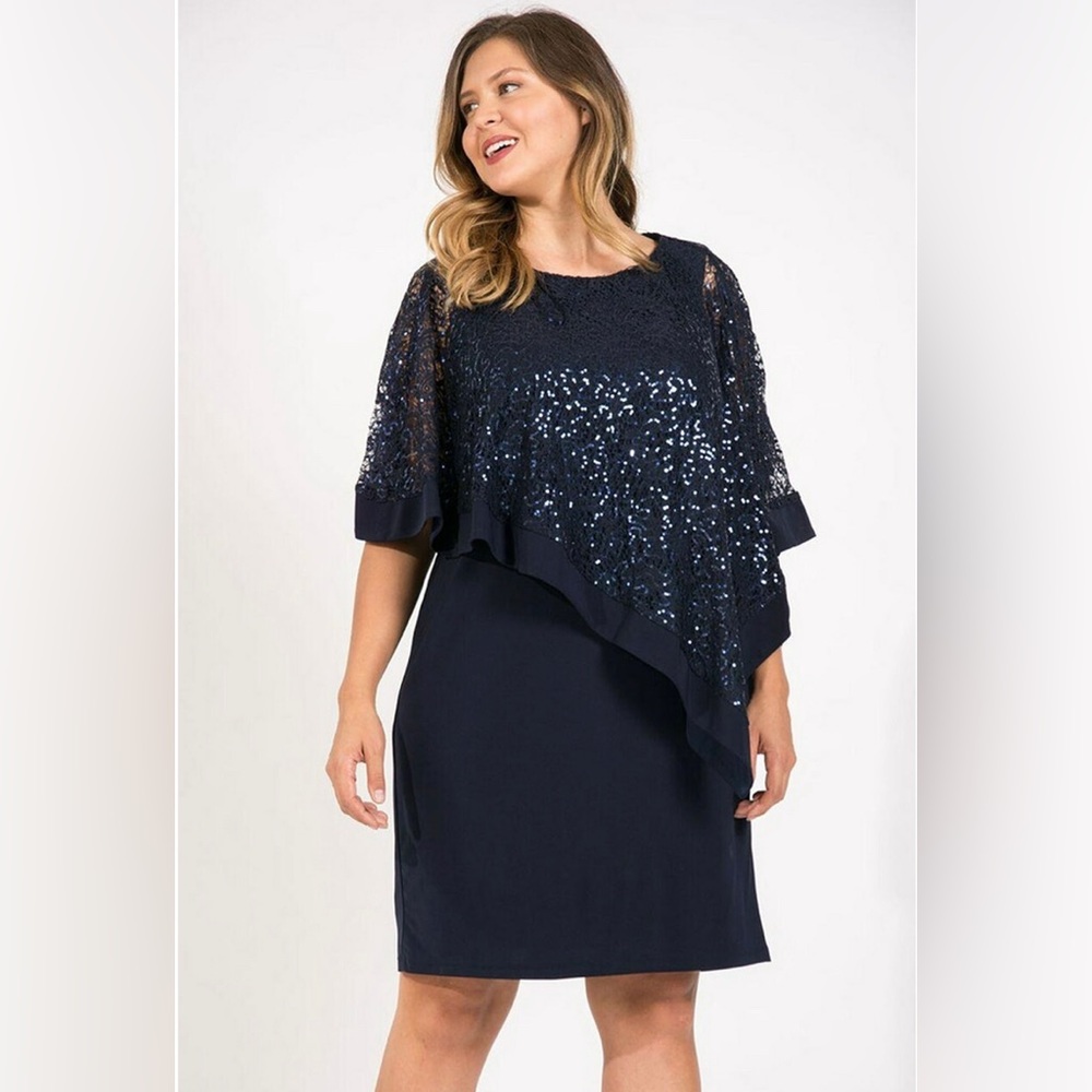 R&M Richards 8749W Blue Short Plus Size Mother Of The Bride Size 20W NWT